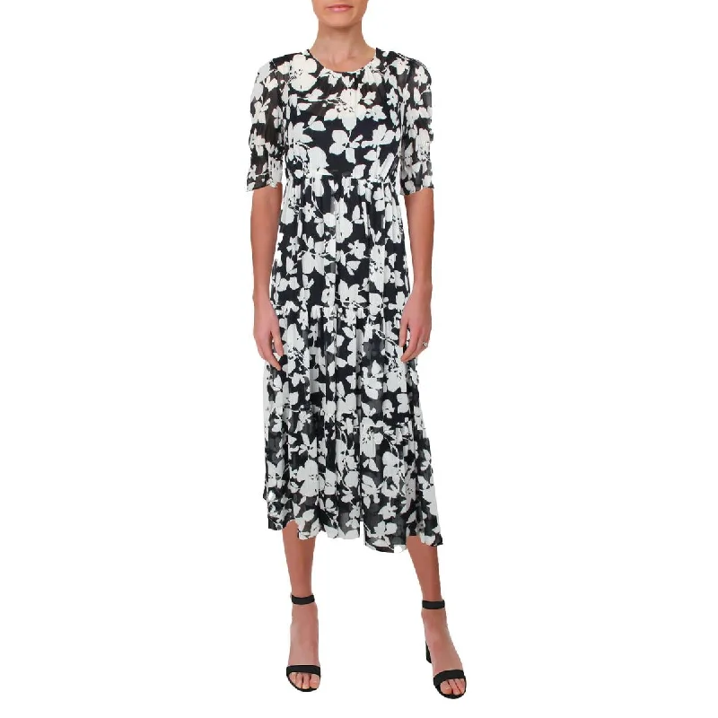 Tommy Hilfiger Womens Chiffon Floral Midi Dress