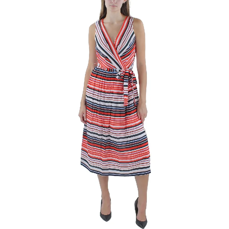 Tommy Hilfiger Womens Striped Cotton Midi Dress