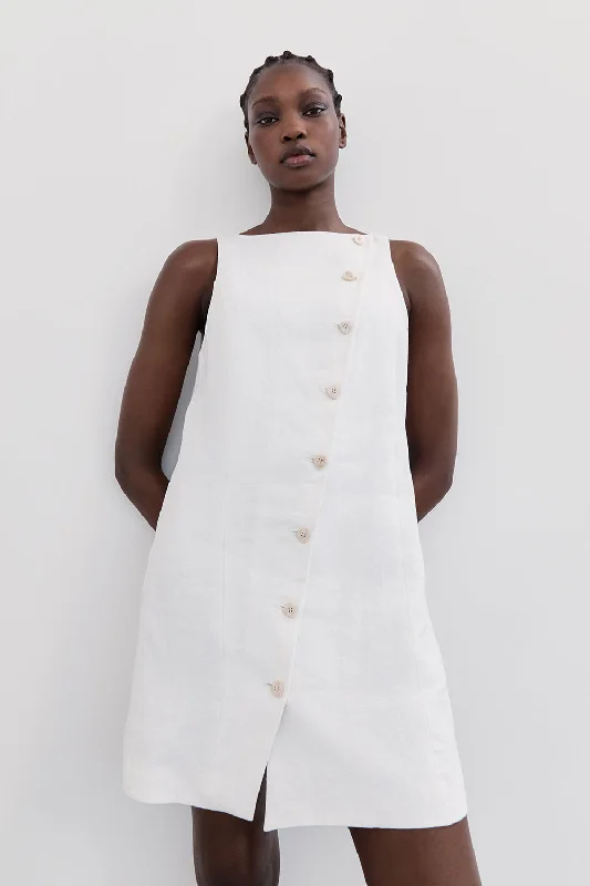 TOMMY WHITE LINEN MINI DRESS Fashionable A-Line Mini Dress