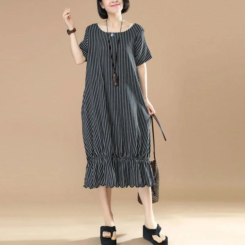 Top Quality Cotton Blended Maxi Dress Plus Size Black And White Stripes Round Neck Short Sleeve Pocket Loose Women Dress Cozy Knitted Maxi Dress Top Quality Cotton Blended Maxi Dress Plus Size Black And White Stripes Round Neck Short Sleeve Pocket Loose Women Dress Cozy Knitted Maxi Dress