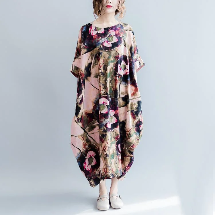 top quality pink prints linen dresses casual o neck linen maxi dress top quality short sleeve linen caftans Trendy Floral Print Maxi Dress top quality pink prints linen dresses casual o neck linen maxi dress top quality short sleeve linen caftans Trendy Floral Print Maxi Dress
