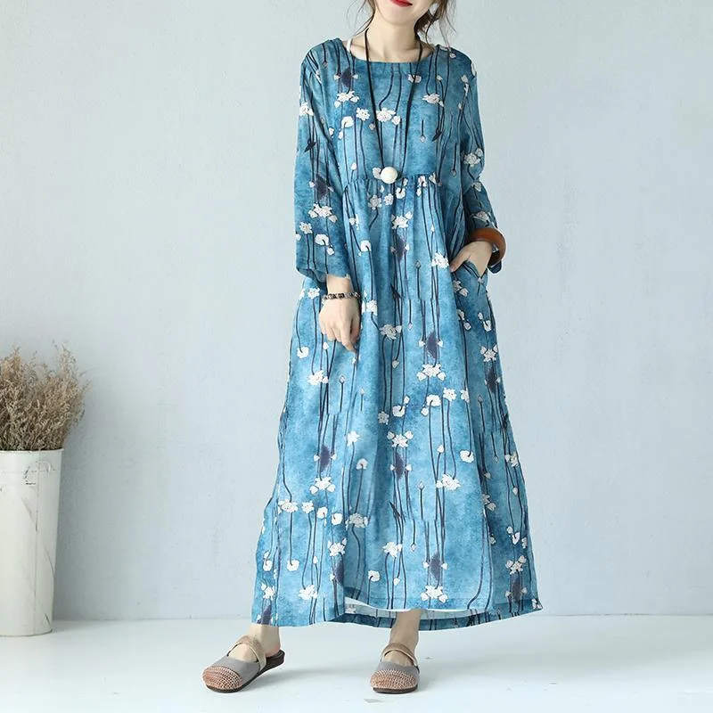 Top Quality Print Linen Dress Loose Fitting O Neck Linen Maxi Dress Boutique Long Sleeve Maxi Dresses Fashionable Layered Maxi Dress Top Quality Print Linen Dress Loose Fitting O Neck Linen Maxi Dress Boutique Long Sleeve Maxi Dresses Fashionable Layered Maxi Dress
