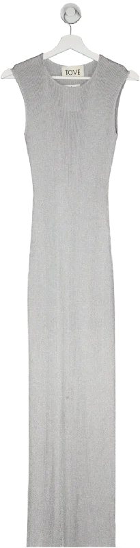 TOVE Metallic Silver Vero Knitted Maxi Dress UK 8 Stylish Empire Waist Maxi Dress