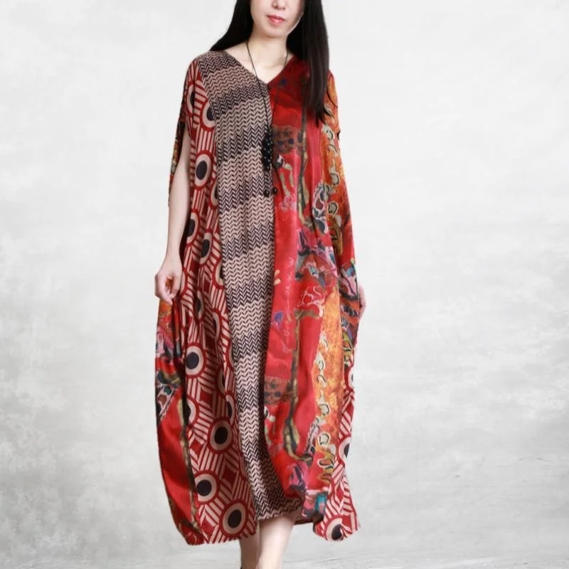 Unique V Neck Batwing Sleeve Chiffon Long Fashion Fabrics Red Print Maxi Dress Summer Trendy Ruffled Maxi Dress Unique V Neck Batwing Sleeve Chiffon Long Fashion Fabrics Red Print Maxi Dress Summer Trendy Ruffled Maxi Dress