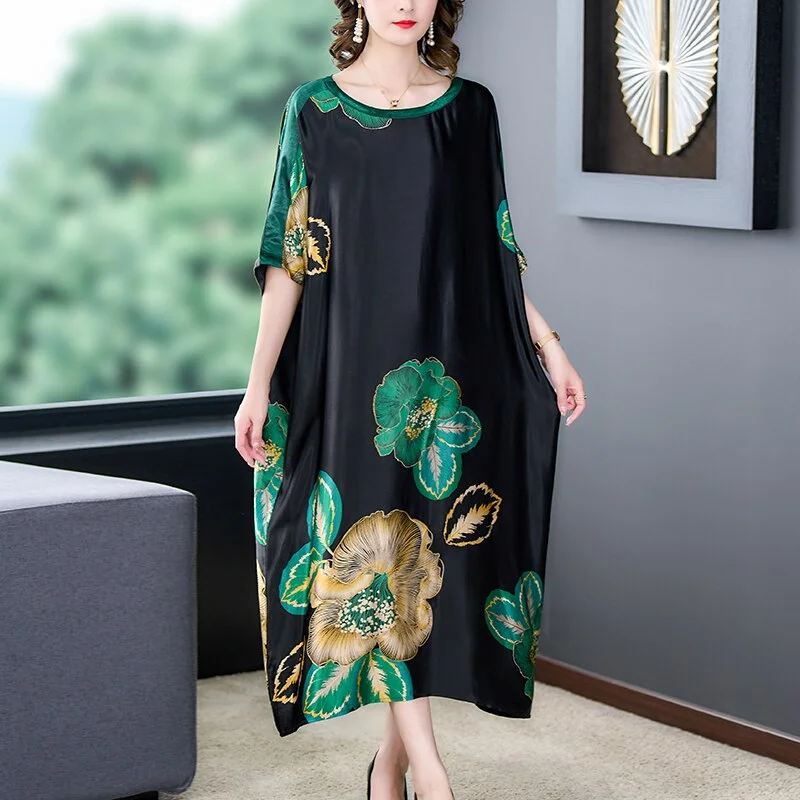 Vintage Elegant Patchwork O-Neck Loose Maxi Dress Trendy Floral Print Maxi Dress