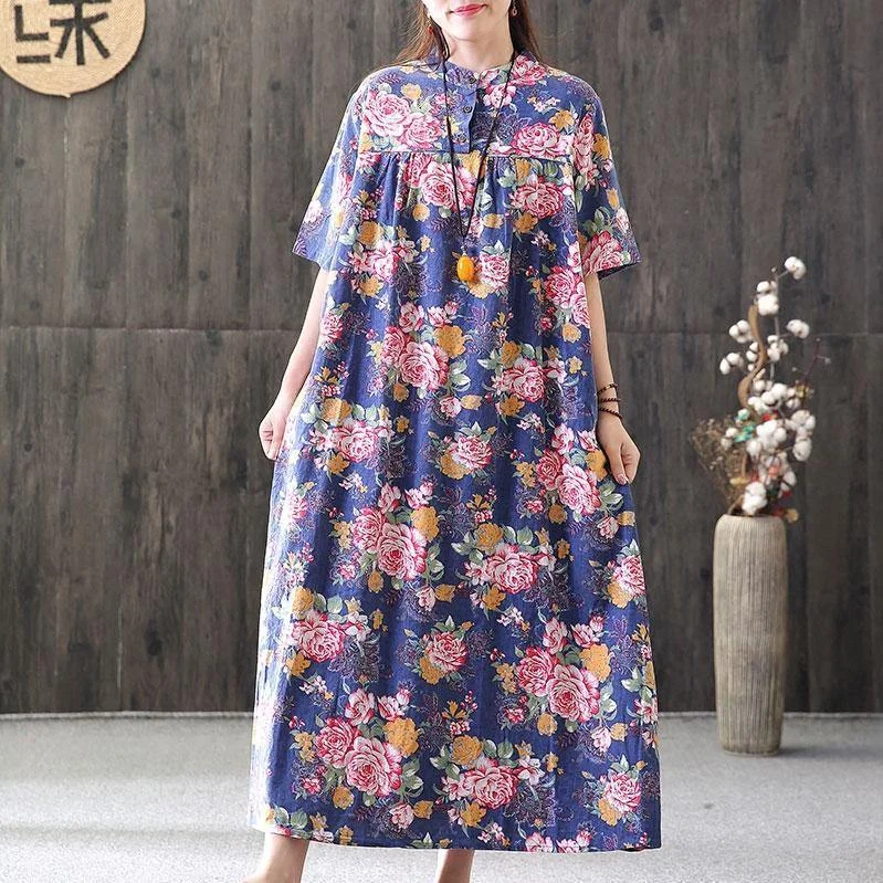 vintage linen maxi dress oversized Casual Summer Floral Short Sleeve Loose Dress Fashionable Layered Maxi Dress vintage linen maxi dress oversized Casual Summer Floral Short Sleeve Loose Dress Fashionable Layered Maxi Dress