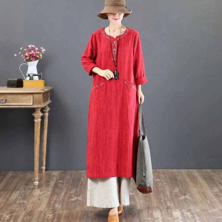 vintage red cotton dresses oversized embroidery cotton maxi dress top quality pockets gown Classic Strapless Maxi Dress vintage red cotton dresses oversized embroidery cotton maxi dress top quality pockets gown Classic Strapless Maxi Dress