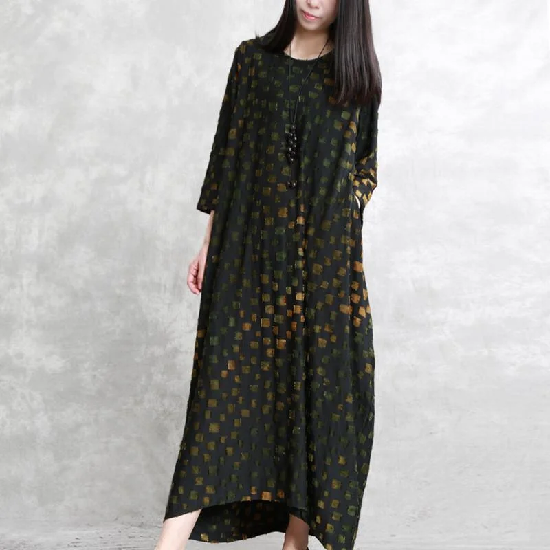 Vivid jacquard plaid cotton clothes plus size Catwalk black Maxi Dress srping Chic Button-Up Maxi Dress