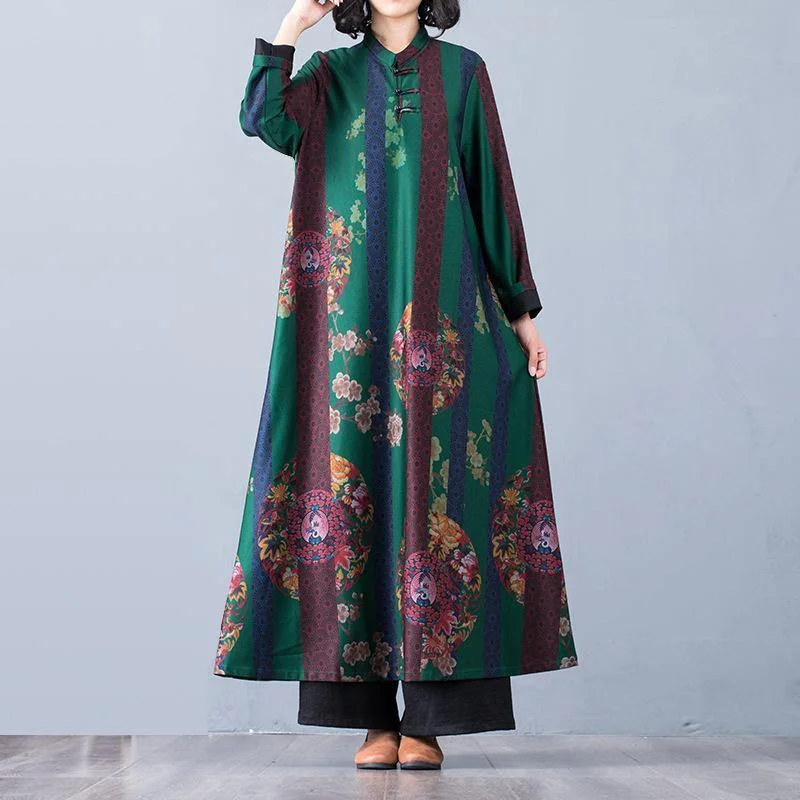 Vivid stand collar cotton fall Wardrobes Shirts green prints Maxi Dresses Stylish Off-Shoulder Maxi Dress Vivid stand collar cotton fall Wardrobes Shirts green prints Maxi Dresses Stylish Off-Shoulder Maxi Dress