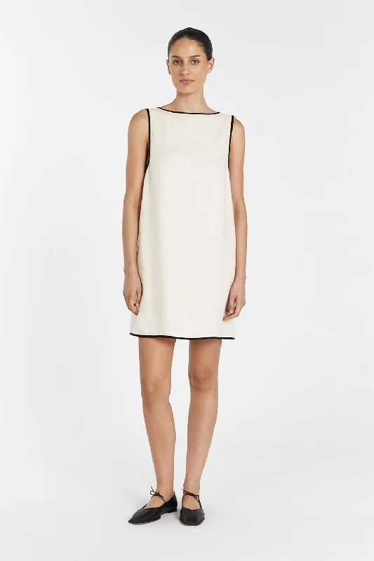VON CREAM LINEN MINI DRESS Comfortable Off-Shoulder Mini Dress