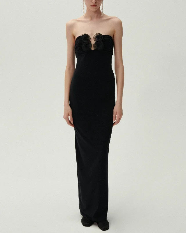 Strapless Flower Maxi Dress Trendy Maxi Dress with Bow