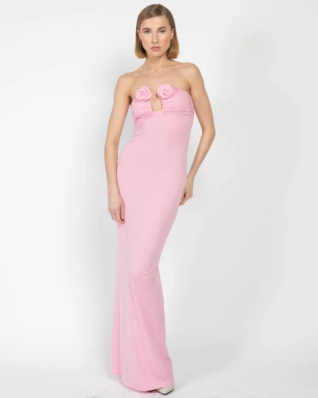 Strapless Flower Maxi Dress Stylish Maxi Dress with Pleats