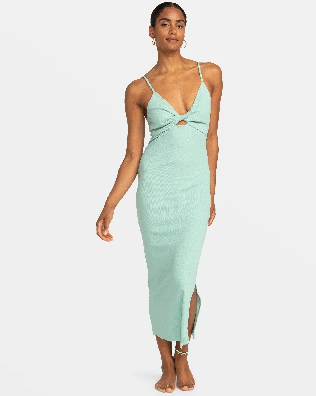 Wavey Lady Midi Dress - Blue Surf Fashionable Pencil Midi Dress