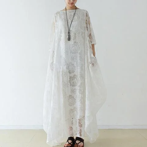 White lace flowy chiffon maxi dresses oversize chiffon dress beach dressses caftans Elegant Boho Maxi Dress White lace flowy chiffon maxi dresses oversize chiffon dress beach dressses caftans Elegant Boho Maxi Dress