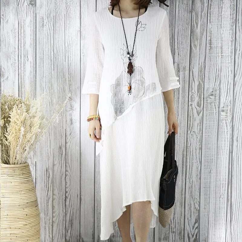 White layered summer dress linen maxi dresses half sleeve traveling clothing Stylish A-Line Maxi Dress White layered summer dress linen maxi dresses half sleeve traveling clothing Stylish A-Line Maxi Dress