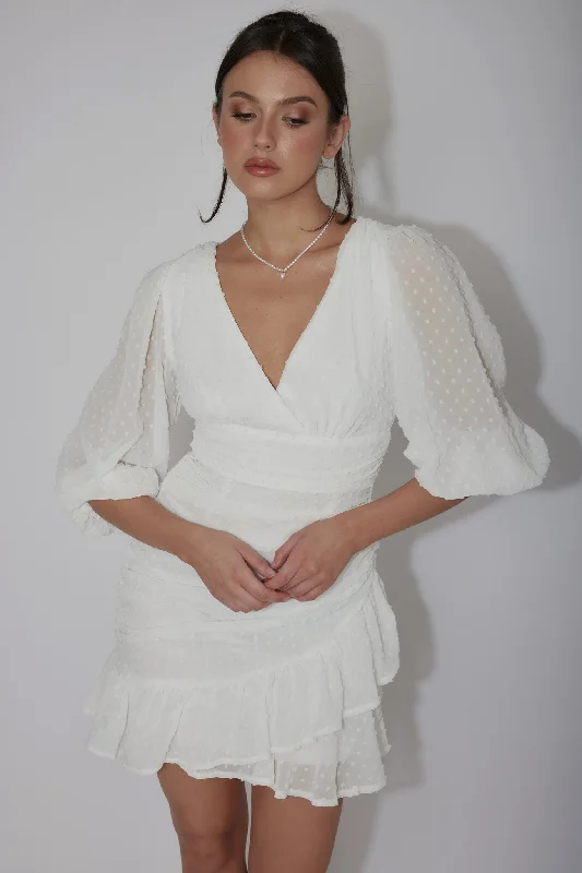 Wild Honey Hail Spot Mini Dress White Stylish Sweetheart Neck Mini Dress