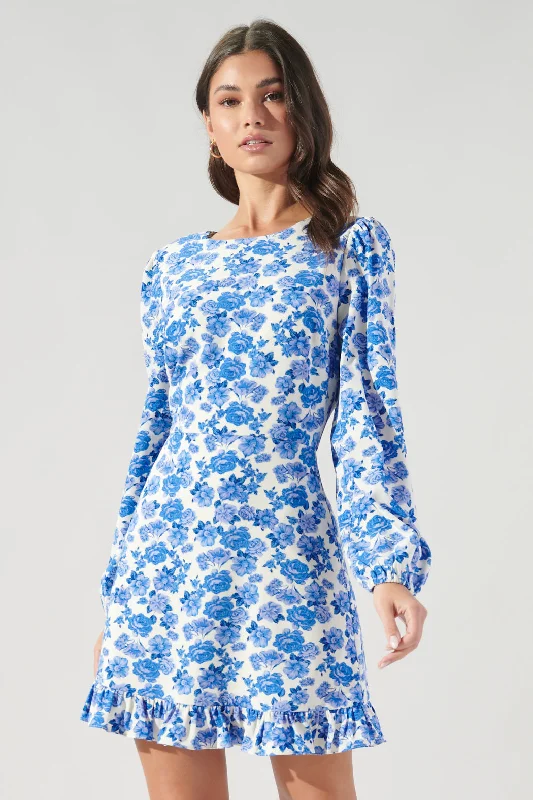 Wilma Floral Ruffle Flounce Mini Dress Trendy Tie-Dye Mini Dress