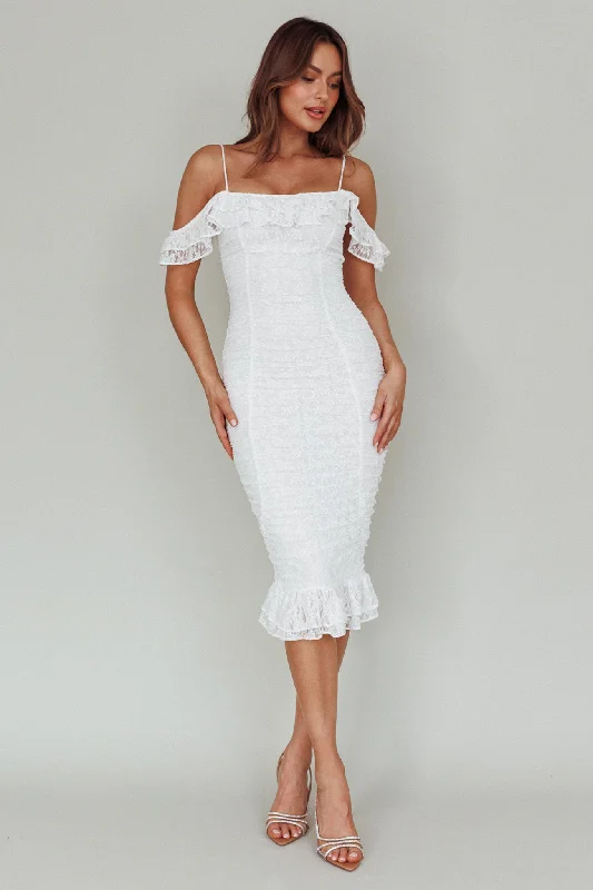 Wish Come True Lace Midi Dress White Stylish Halter Neck Midi Dress