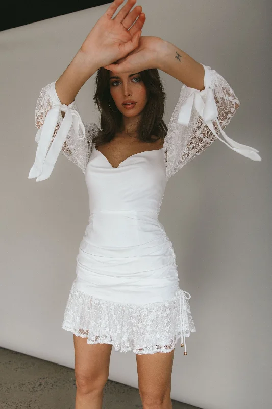 With Love Long Sleeve Lace Mini Dress White Classic Floral Mini Dress