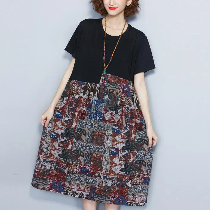 women black cotton shift dress oversized cotton maxi dress vintage prints patchwork short sleeve natural dress Fashionable Asymmetrical Maxi Dress women black cotton shift dress oversized cotton maxi dress vintage prints patchwork short sleeve natural dress Fashionable Asymmetrical Maxi Dress