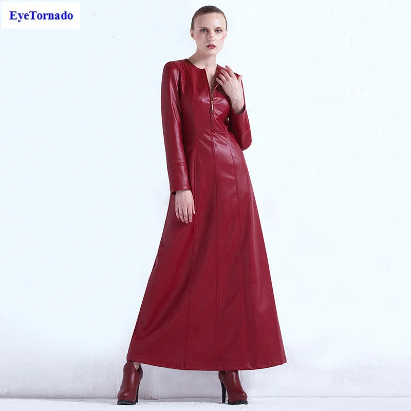 Women dress autumn slim X-long elegant casual work office dress Leather PU formal ball maxi dresses Plus size British style 7072 Elegant Lace-Up Maxi Dress Women dress autumn slim X-long elegant casual work office dress Leather PU formal ball maxi dresses Plus size British style 7072 Elegant Lace-Up Maxi Dress