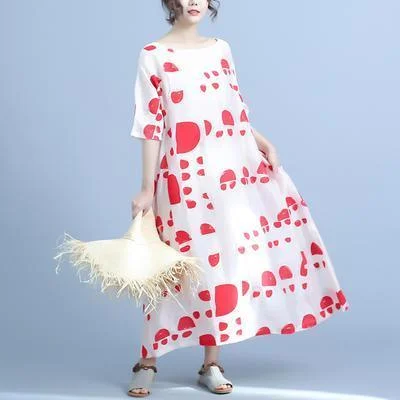 Women linen dress Metropolitan Museum Dot Print Half Sleeve Casual Maxi Dress Stylish Longline Maxi Dress