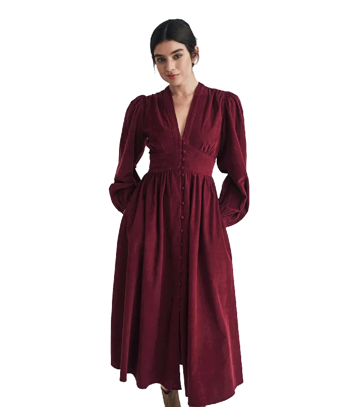 Cord Long Sleeve Starlight Midi Dress - Red