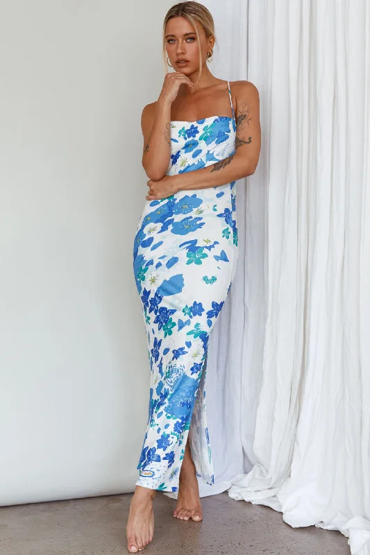 You're My Sunshine Tie-Up Back Midi Dress Blue Trendy Knit Midi Dress