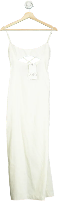 Zara White Cut-Out Midi Dress UK S