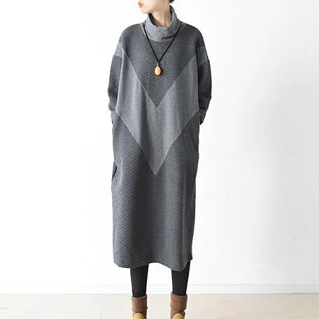 V print dust gray warm cotton dresses winter maxi dress caftans