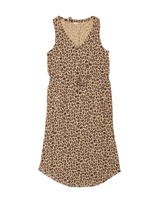 HUSH Womens Sleeveless Maxi Dress US 12 Large Beige Animal Print Cotton