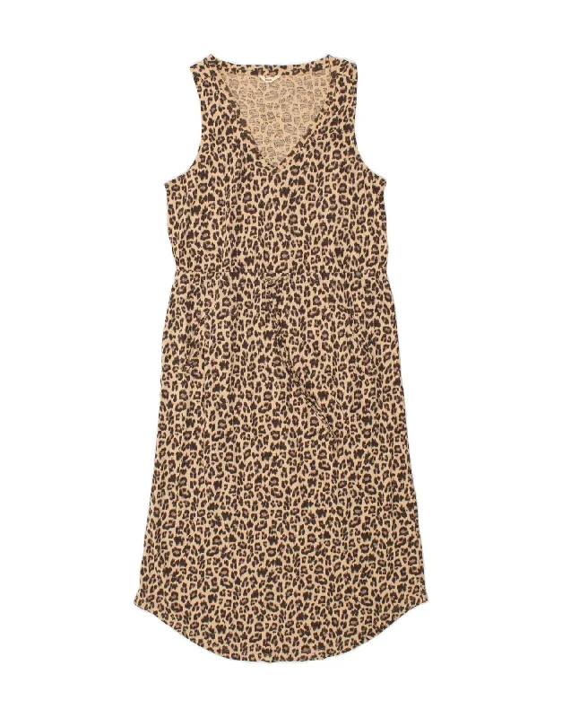 HUSH Womens Sleeveless Maxi Dress US 12 Large Beige Animal Print Cotton