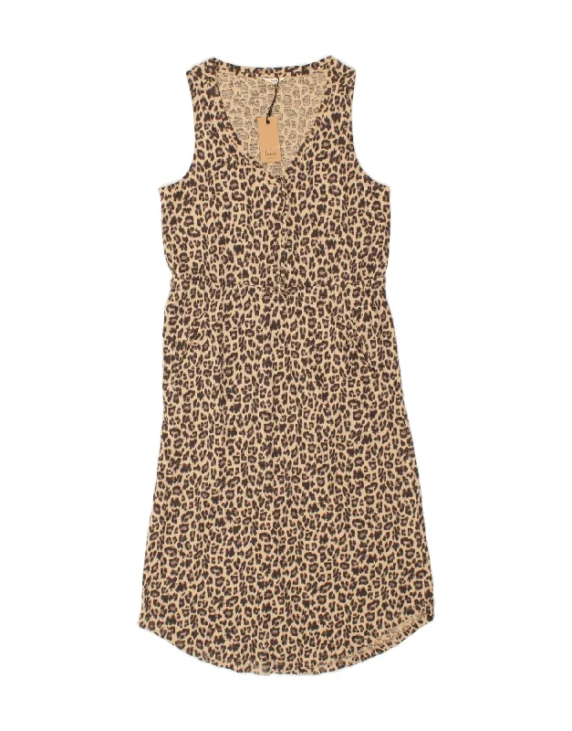 HUSH Womens Sleeveless Maxi Dress US 12 Large Beige Animal Print Cotton