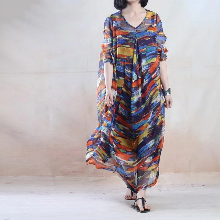 The rainbow - floral summer maxi dress long plus size chiffon sundress two layers