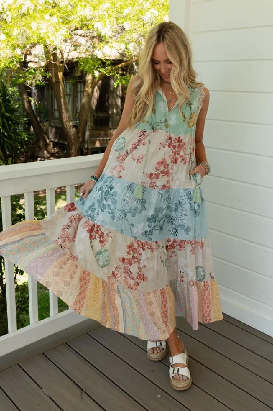 Tropical Bloom Maxi Dress - Sage Multi