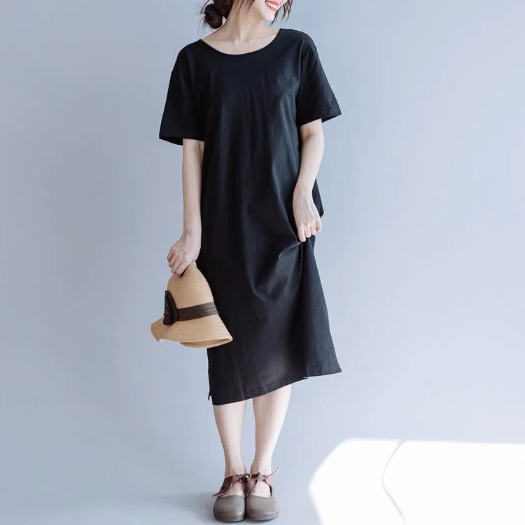 Unique o neck side open cotton dresses Fashion Ideas black Maxi Dress summer