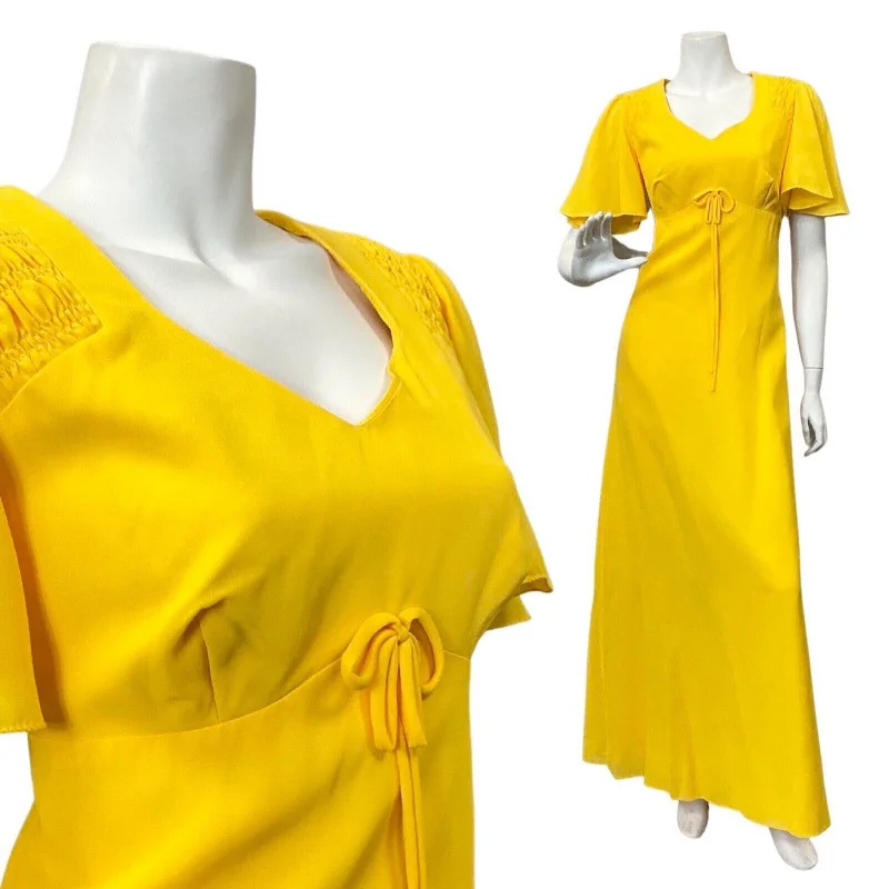 VINTAGE 60s 70s SUNSHINE YELLOW SHEER MOD MAXI DRESS 12