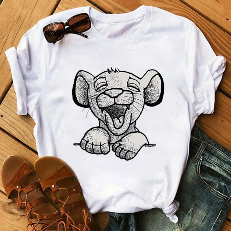 2020 New Summer Women T-shirt Cartoon Lion King Printed Embroidered Appliqued Beaded 2020 New Summer Women T-shirt Cartoon Lion King Printed Embroidered Appliqued Beaded