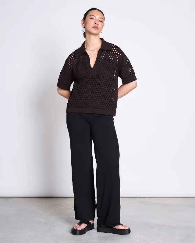 AJOUR T-SHIRT GILLS ESPRESSO GOTS Notch Collar Peter Pan Collar Cowl Neck