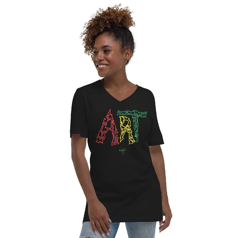 ART - Unisex Short Sleeve V-Neck T-Shirt Satin Blend Silk Blend Wool Blend