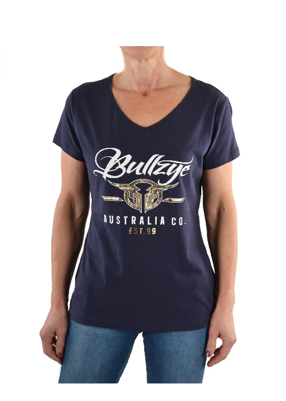 Bullzye Ladies code V-Neck Tee - B1S2502090 - On Sale Hooded Caped Shawl Collar