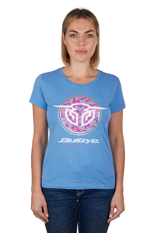 Bullzye Ladies Ditsy S/S Tee - Heritage Blue - B3S2503322 Zippered Front Buttoned Front Snap Front