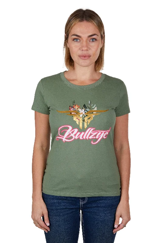 Bullzye Ladies Foliage S/S Tee - Moss - B3S2503321 Spandex Blend Rayon Blend Denim Blend Bullzye Ladies Foliage S/S Tee - Moss - B3S2503321 Spandex Blend Rayon Blend Denim Blend