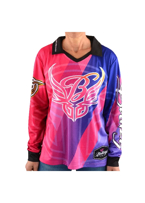 Bullzye Ladies Wild Wings L/S Fishing Tee - Pink - ON SALE Beaded Sequined Faux Fur