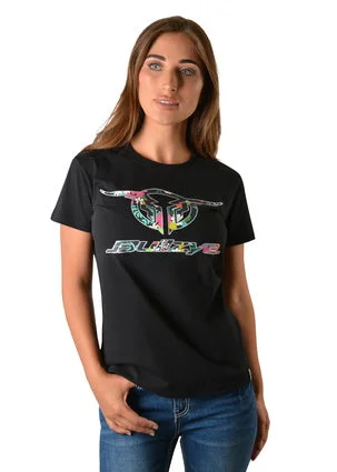 Bullzye Ladies Wildflower Crew Neck Tee Graphic Embroidered Appliqued