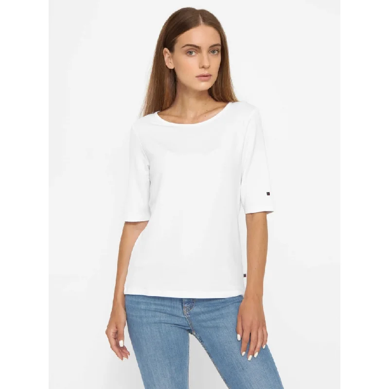 Cajsa kortærmet t-shirt - White Notch Collar Peter Pan Collar Cowl Neck