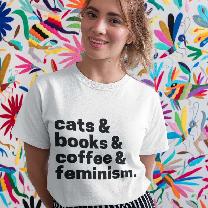 Cats Books Coffee Feminism T-Shirt Polka Dot Checkered Tartan