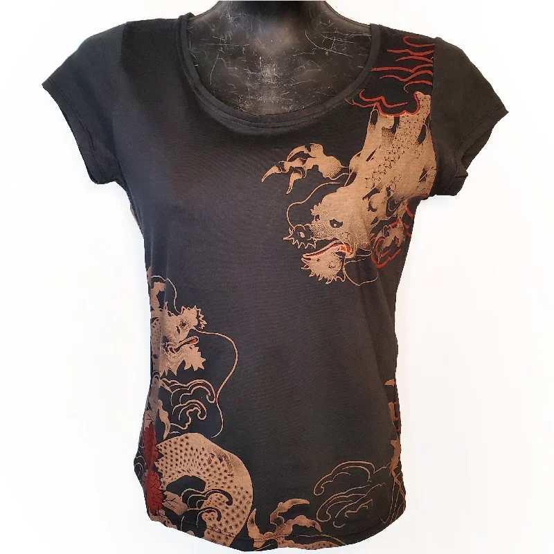 Cloud Dragon Womens Cotton T-Shirt Solid Color Striped Floral