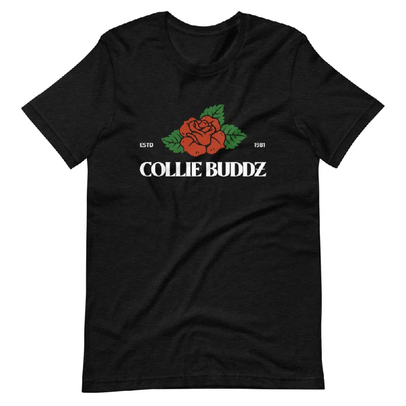 Collie Buddz Rose Short-Sleeve Unisex T-Shirt (Heather Black) Solid Print Embellished Collie Buddz Rose Short-Sleeve Unisex T-Shirt (Heather Black) Solid Print Embellished