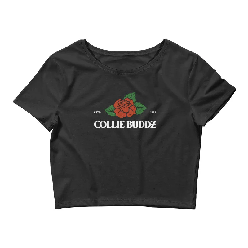 Collie Buddz "Rose" Women’s Crop Tee (Black) Ribbed Striped Patterned